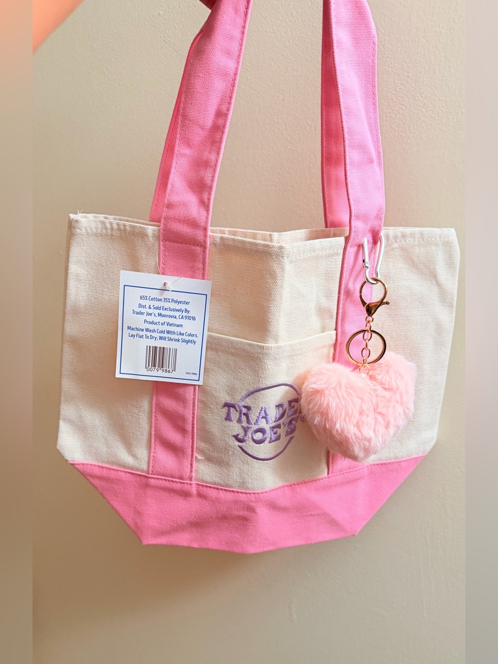 Pink & Cream Canvas Tote Bag
